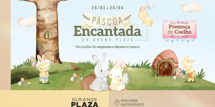 Grand Plaza traz Vila de Páscoa com cenários instagramáveis e presença do coelho